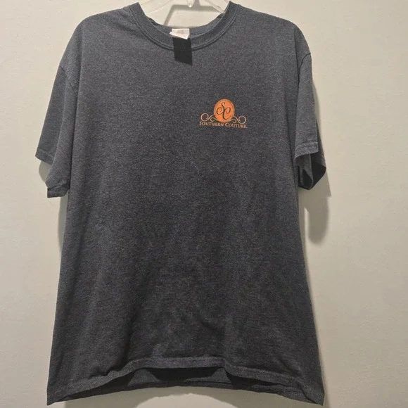 Southern Couture Shirt Womens Large Gray Short Sleeve Deer Blue Orange - Picture 1 of 5